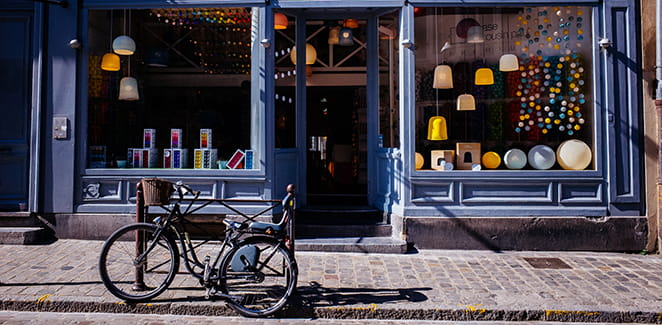 Bike in front of a shop