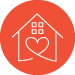 Home with Heart Inside Icon in Orange Circle