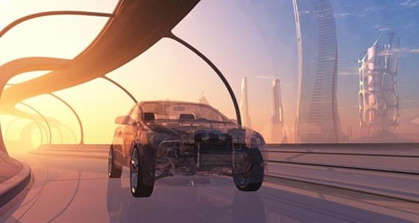 Futuristic car on a futuristic highway